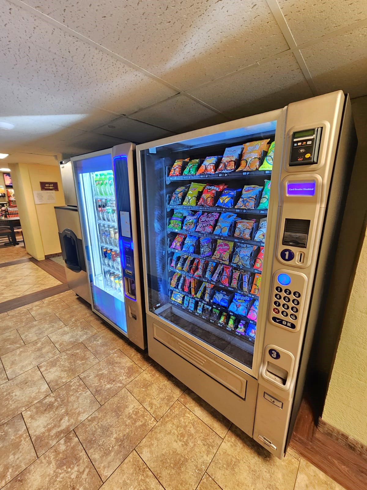Vending machines for sodas, snacks and coffee